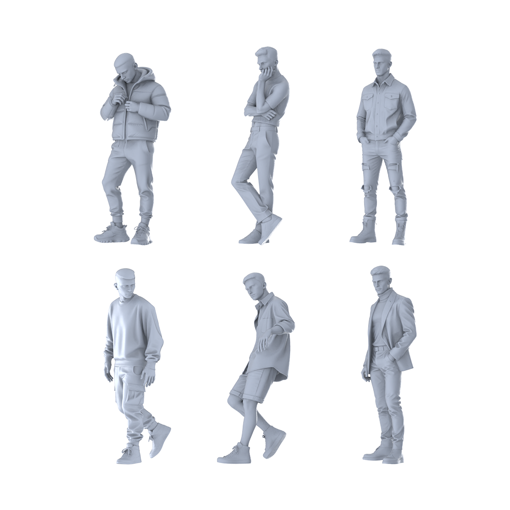 MRY-SFW LYTR619 Modern Urban Daily Style Youth Male Multi-Pose Six-Person Set Miniature Car Diorama Figures Scene Props Accessories Resin 3D Printed Resin Model Kit by SSMODEL