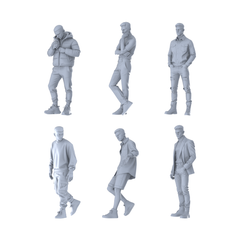 MRY-SFW LYTR619 Modern Urban Daily Style Youth Male Multi-Pose Six-Person Set Miniature Car Diorama Figures Scene Props Accessories Resin 3D Printed Resin Model Kit by SSMODEL