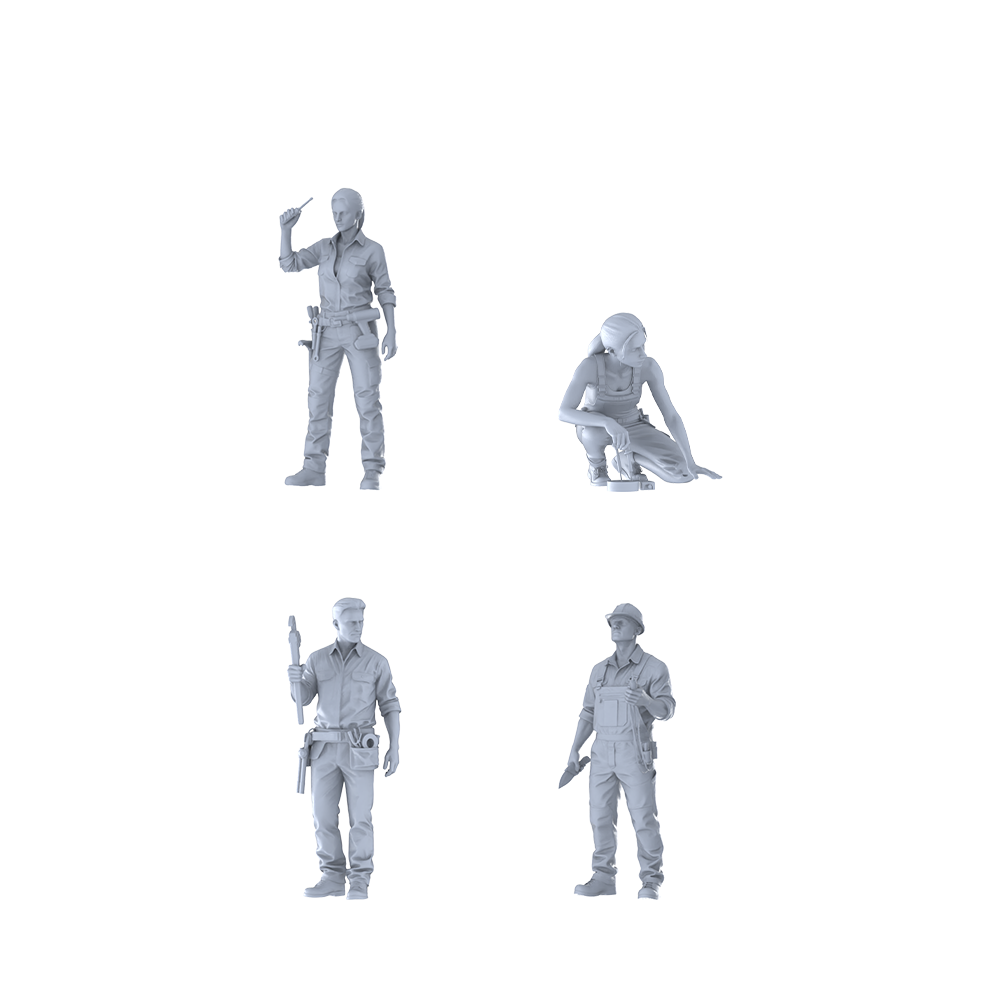 MRY-SFW LYTR589 Modern Electrical Plumbing Maintenance Workers Pose Group of 4 Miniature Car Diorama Figures Scene Props Accessories Resin 3D Printed Resin Model Kit by SSMODEL