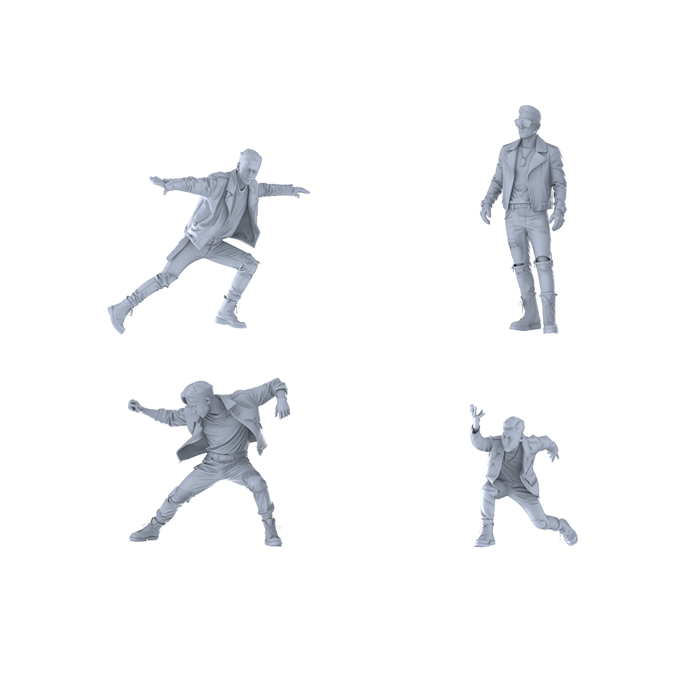 MRY-SFW LYTR613 Modern Biker Style Youth Male Multi-Pose Four-Person Set Miniature Car Diorama Figures Scene Props Accessories Resin 3D Printed Resin Model Kit by SSMODEL