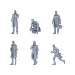 Detail view of MRY-SFW LYTR608 Modern Urban Trench Coat Style Youth Male Multi-Pose Six-Person Set Miniature Car Diorama Figures Scene Props Accessories Resin Model