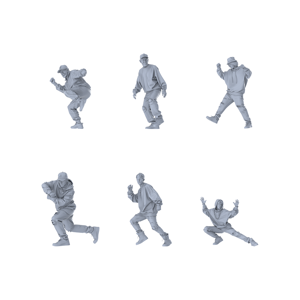 MRY-SFW LYTR600 Modern Street Style Hip-Hop Pose Six-Person Set Miniature Car Diorama Figures Scene Props Accessories Resin 3D Printed Resin Model Kit by SSMODEL