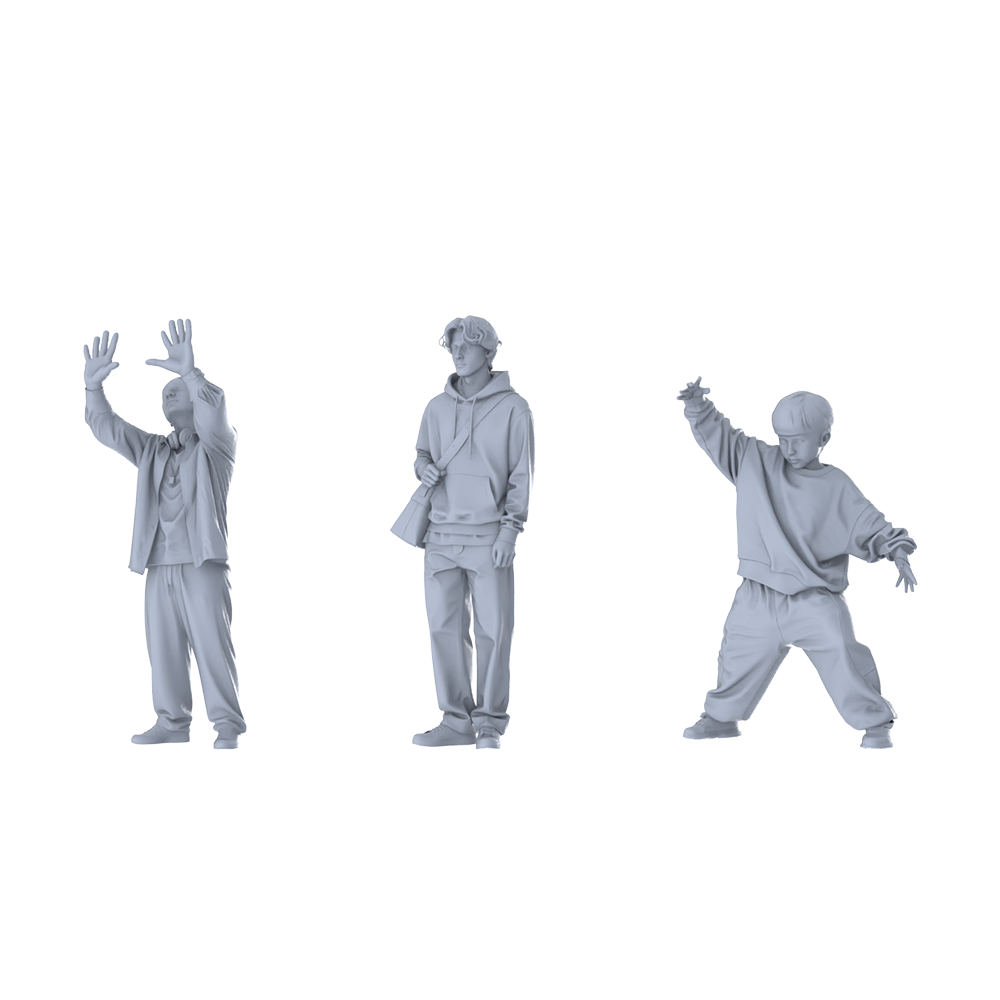 MRY-SFW LYTR626 Modern Street Trend Style Multi-Age Character Multi-Pose Three-Person Set Miniature Car Diorama Figures Scene Props Accessories Resin 3D Printed Resin Model Kit by SSMODEL