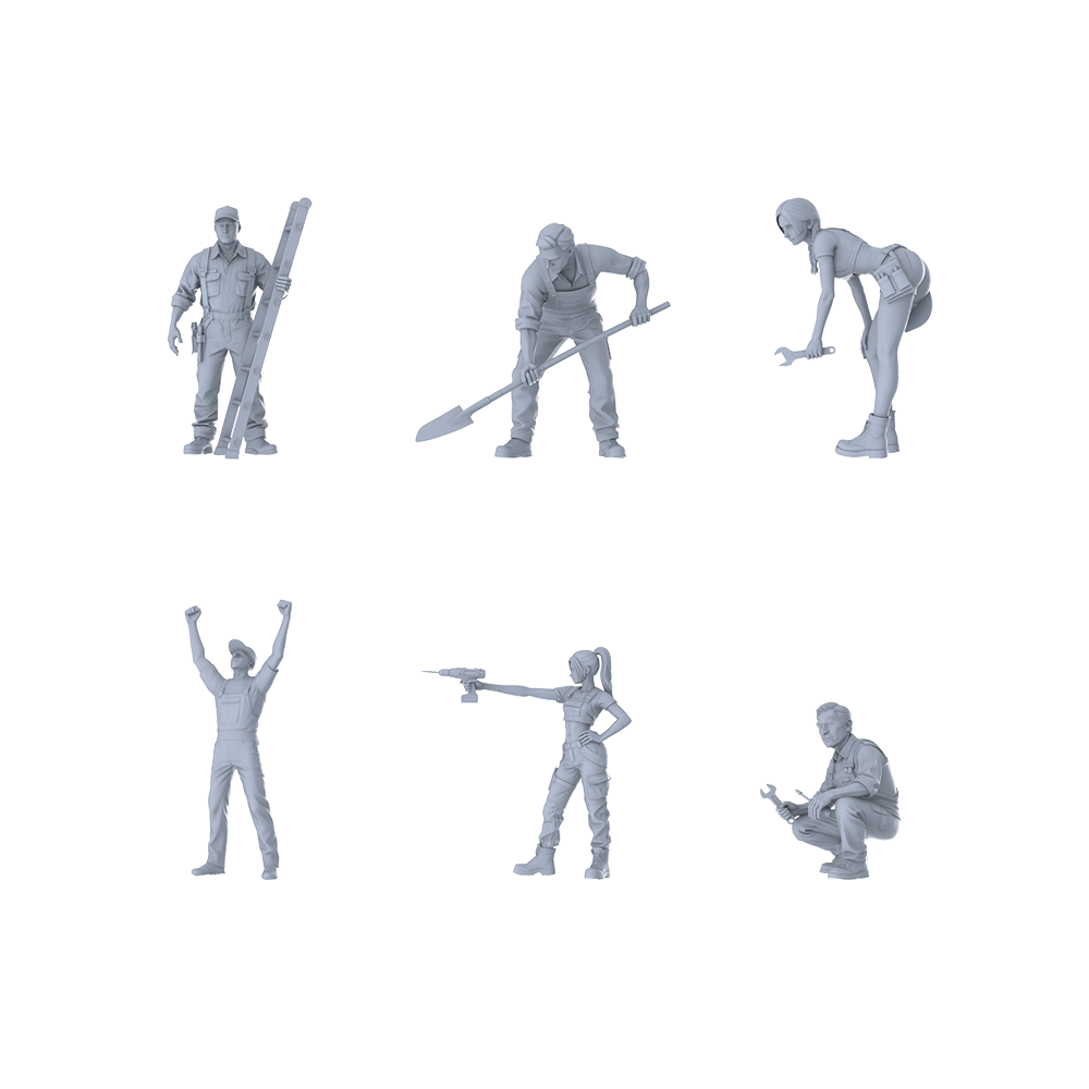 MRY-SFW LYTR586 Modern Infrastructure Maintenance Workers Pose Group of 6 Miniature Car Diorama Figures Scene Props Accessories Resin 3D Printed Resin Model Kit by SSMODEL