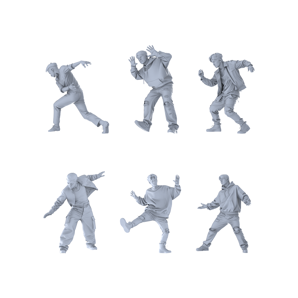 MRY-SFW LYTR611 Modern Street Style Hip-Hop Pose Six-Person Set Miniature Car Diorama Figures Scene Props Accessories Resin 3D Printed Resin Model Kit by SSMODEL