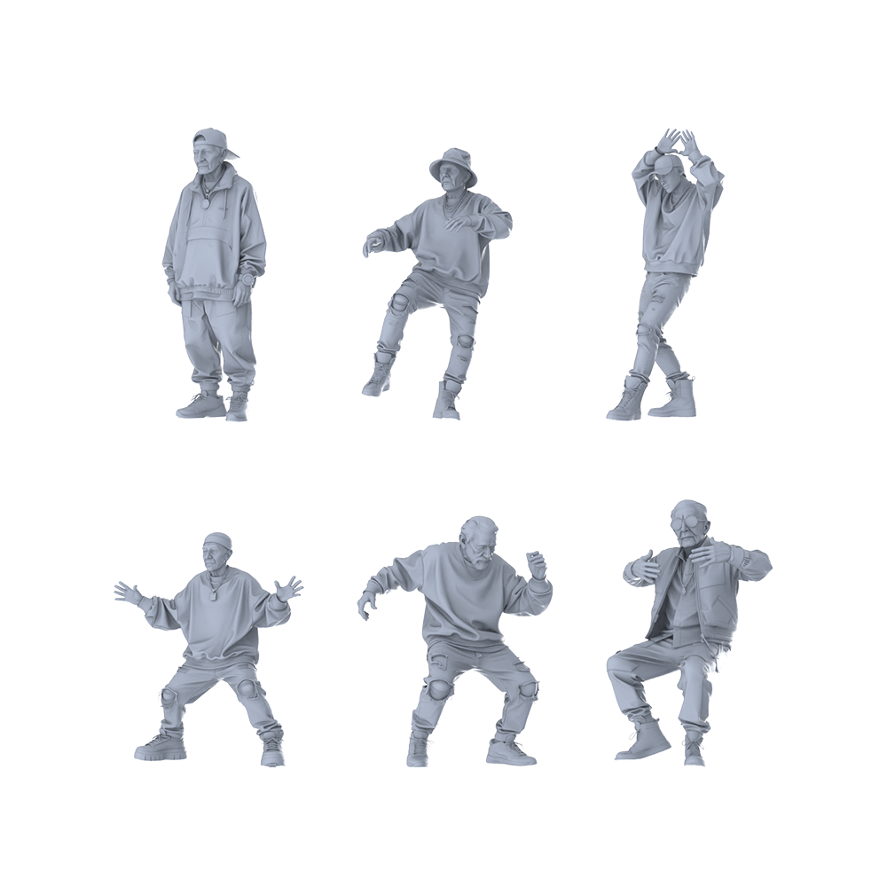 MRY-SFW LYTR602 Modern Street Style Elderly Hip-Hop Pose Six-Person Set Miniature Car Diorama Figures Scene Props Accessories Resin 3D Printed Resin Model Kit by SSMODEL