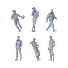 MRY-SFW LYTR620 Modern Multi-Style Youth Male Multi-Pose Six-Person Set Miniature Car Diorama Figures Scene Props Accessories Resin 3D Printed Resin Model Kit by SSMODEL