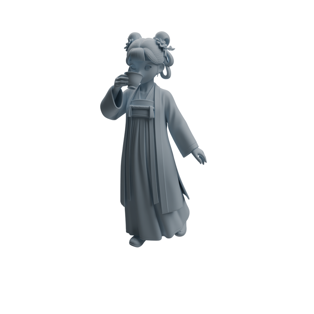 Detail view of MRY-SFW LYTR982 Ancient Lady Tea Ceremony Character Modern Model 3 pcs Model
