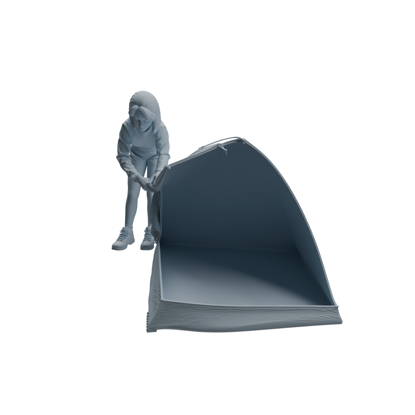 Detail view of MRY-SFW LYTR1017 Female Camping Character with Tent Modern Model 4 pcs Model