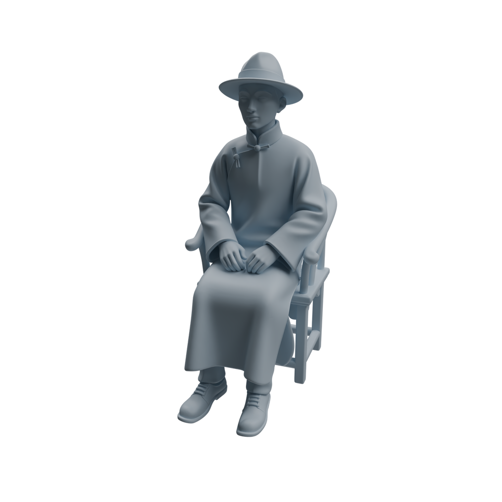 Detail view of MRY-SFW LYTR980 Republic of China Scholar Tea Character Modern Model 3 pcs Model