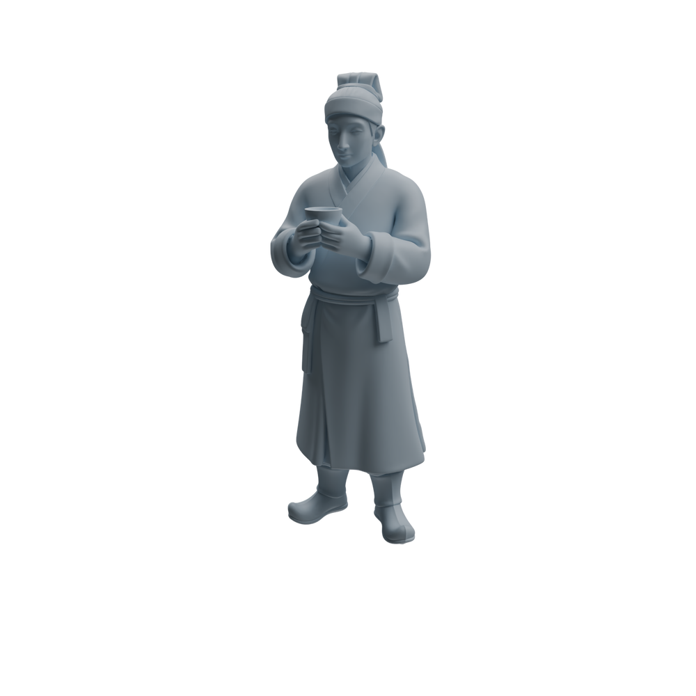 Detail view of MRY-SFW LYTR981 Ancient Cup-Holding Scholar Character Modern Model 3 pcs Model
