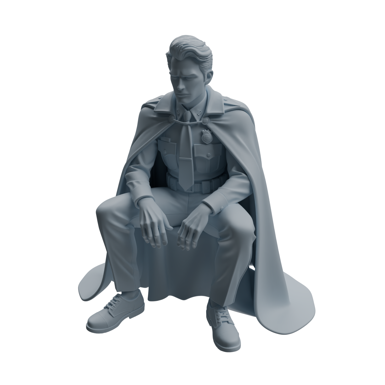 Detail view of MRY-SFW LYTR950 Cloak Uniform Sitting Male Character Modern Model 3 pcs Model