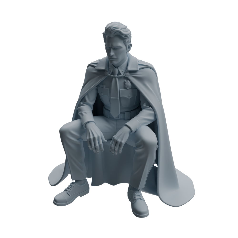 Detail view of MRY-SFW LYTR950 Cloak Uniform Sitting Male Character Modern Model 3 pcs Model