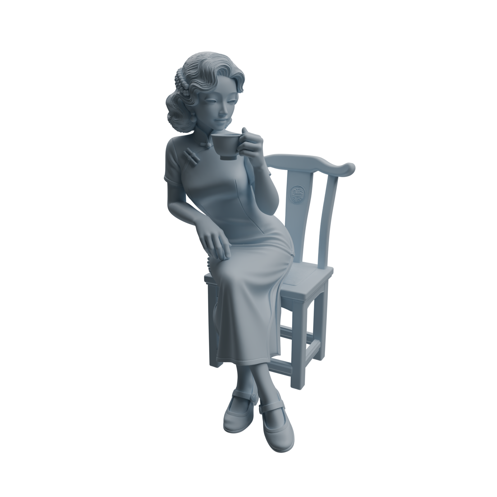 Detail view of MRY-SFW LYTR984 Republic of China Qipao Lady Tea Character Modern Model 3 pcs Model