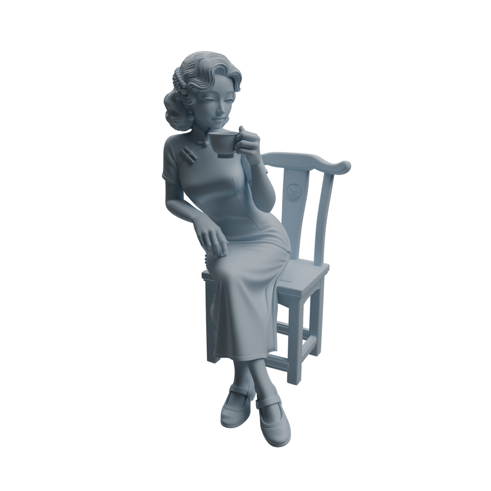 Detail view of MRY-SFW LYTR984 Republic of China Qipao Lady Tea Character Modern Model 3 pcs Model