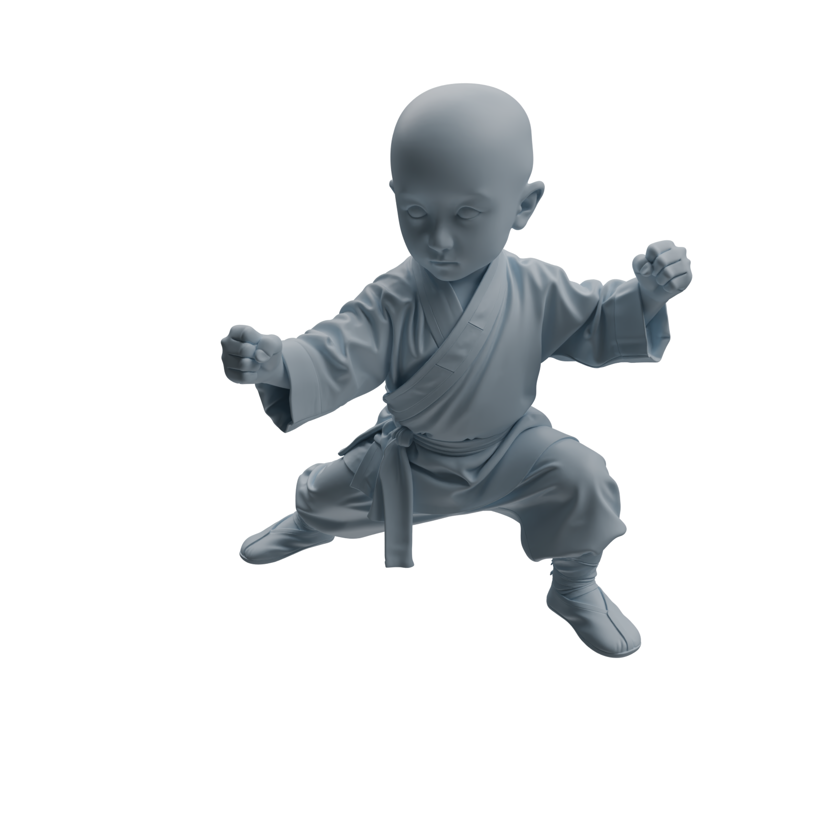 Detail view of MRY-SFW LYTR1079 Kung Fu Pose Little Monk Character Modern Model 3 pcs Model
