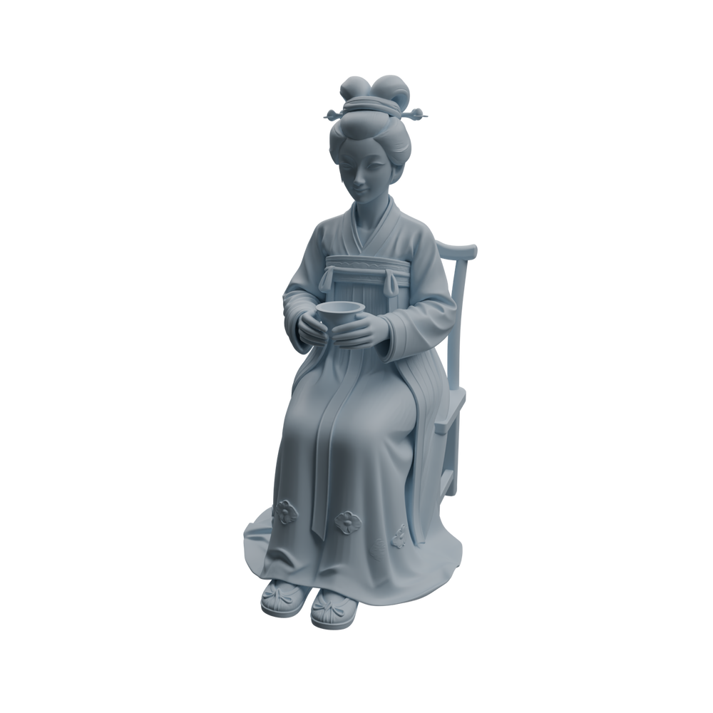 Detail view of MRY-SFW LYTR983 Ancient Lady Tea Tasting Character Modern Model 3 pcs Model