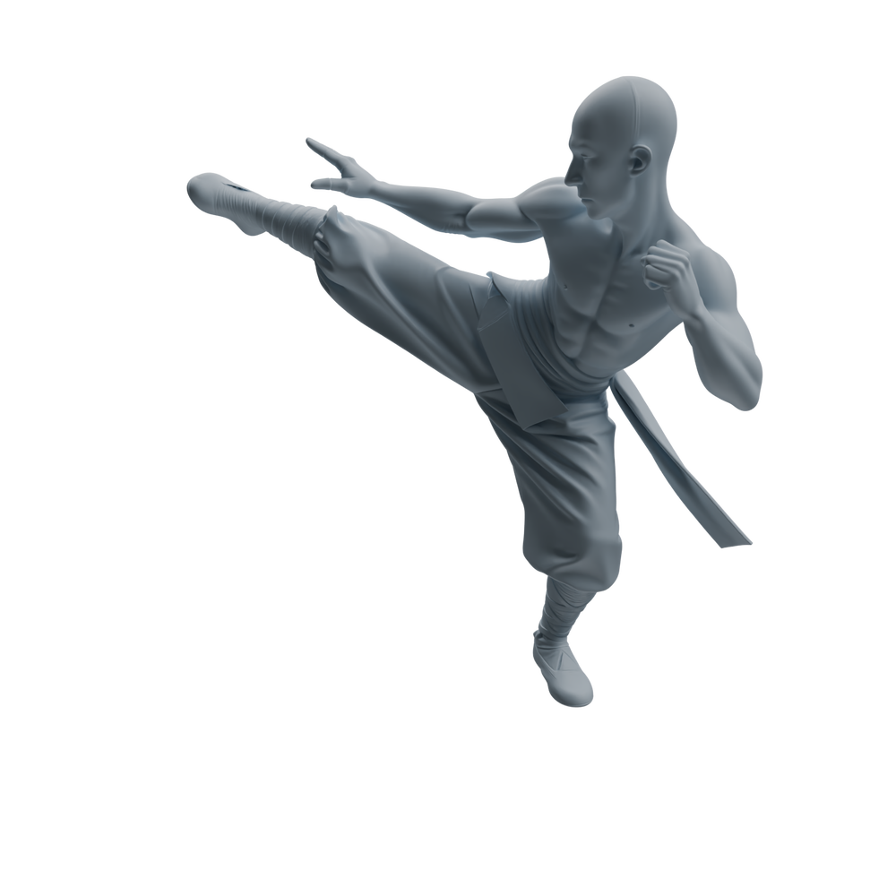 Detail view of MRY-SFW LYTR1074 Kung Fu Kicking Monk Character Modern Model 4 pcs Model