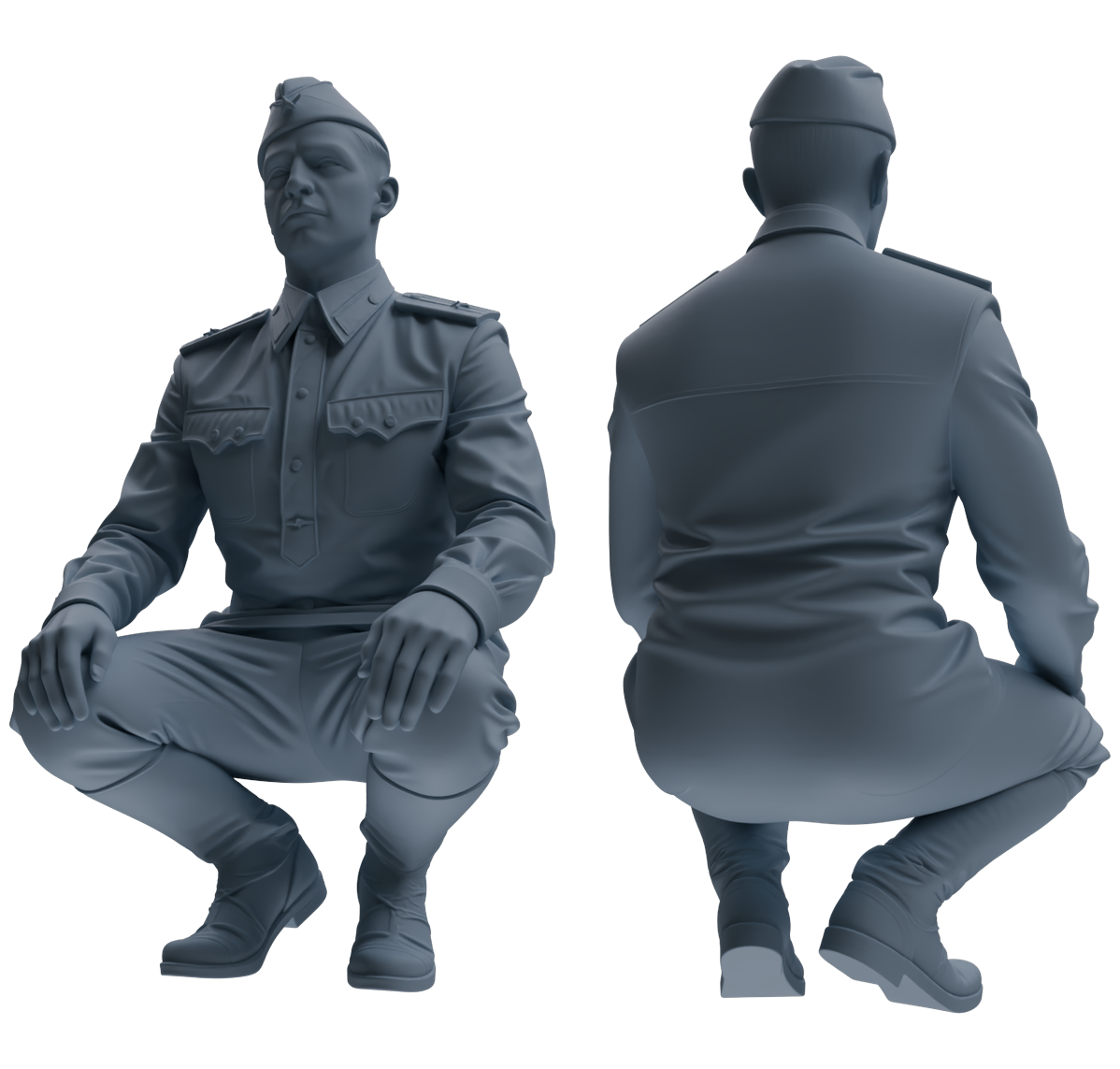 Detail view of MRY-SFW LYGR732 WWII Soviet Army War Scene Daily Routine 2 Seven-Person Group Model