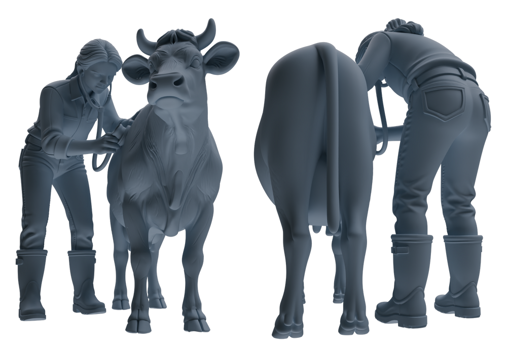 Detail view of MRY-SFW LYTR912 Farm Veterinarian with Livestock Modern Model 4 pcs Model