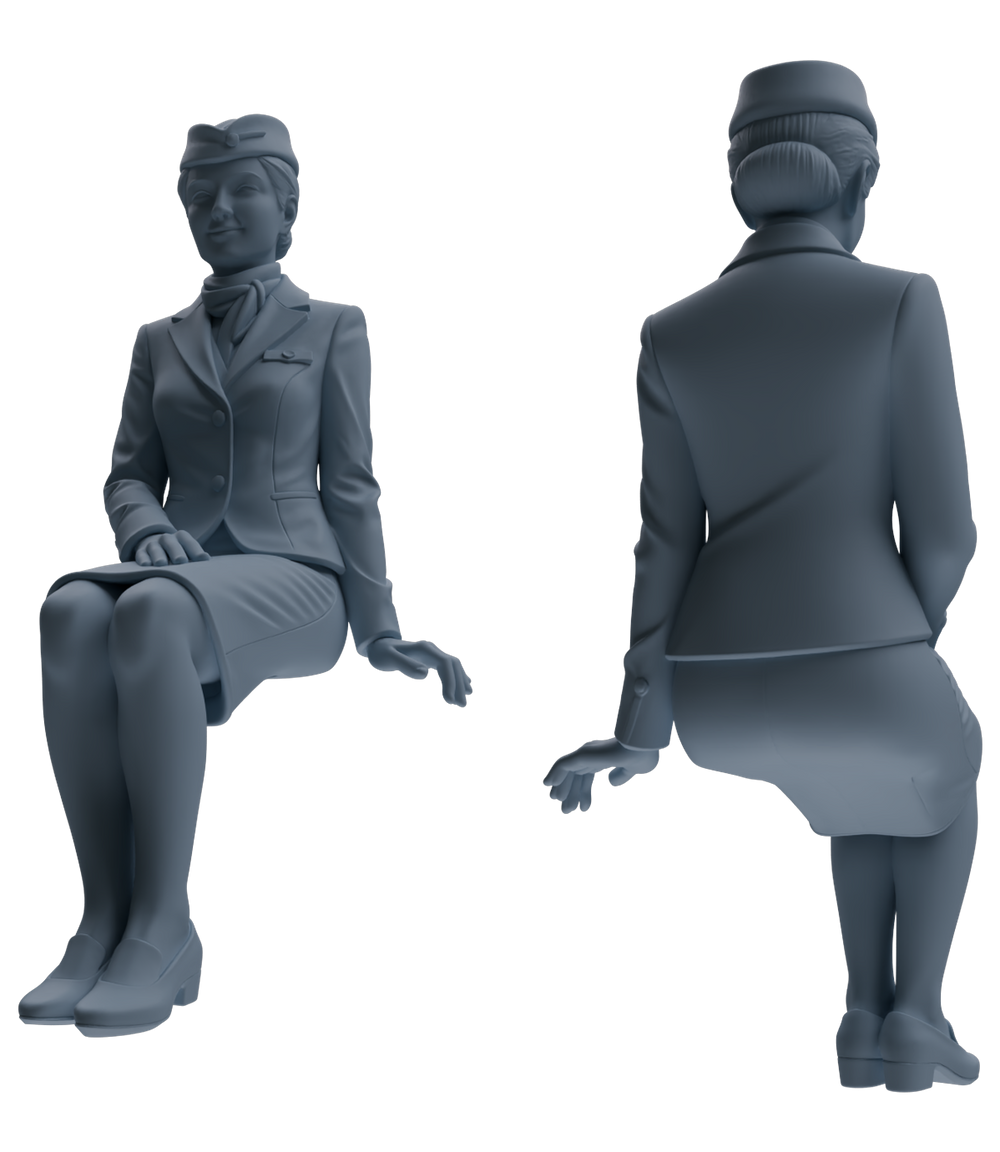 Detail view of MRY-SFW LYTR862 Flight Attendant Service Pose Woman Figure Modern Model 4 pcs Miniature Car Diorama Figures Scene Props Accessories Resin Model
