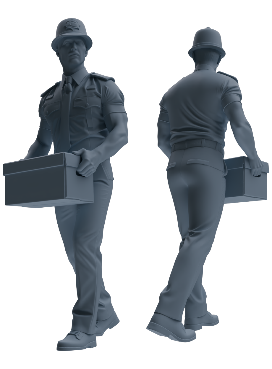 Detail view of MRY-SFW LYGR799 Modern British Police Six-Person Carrying Group Model