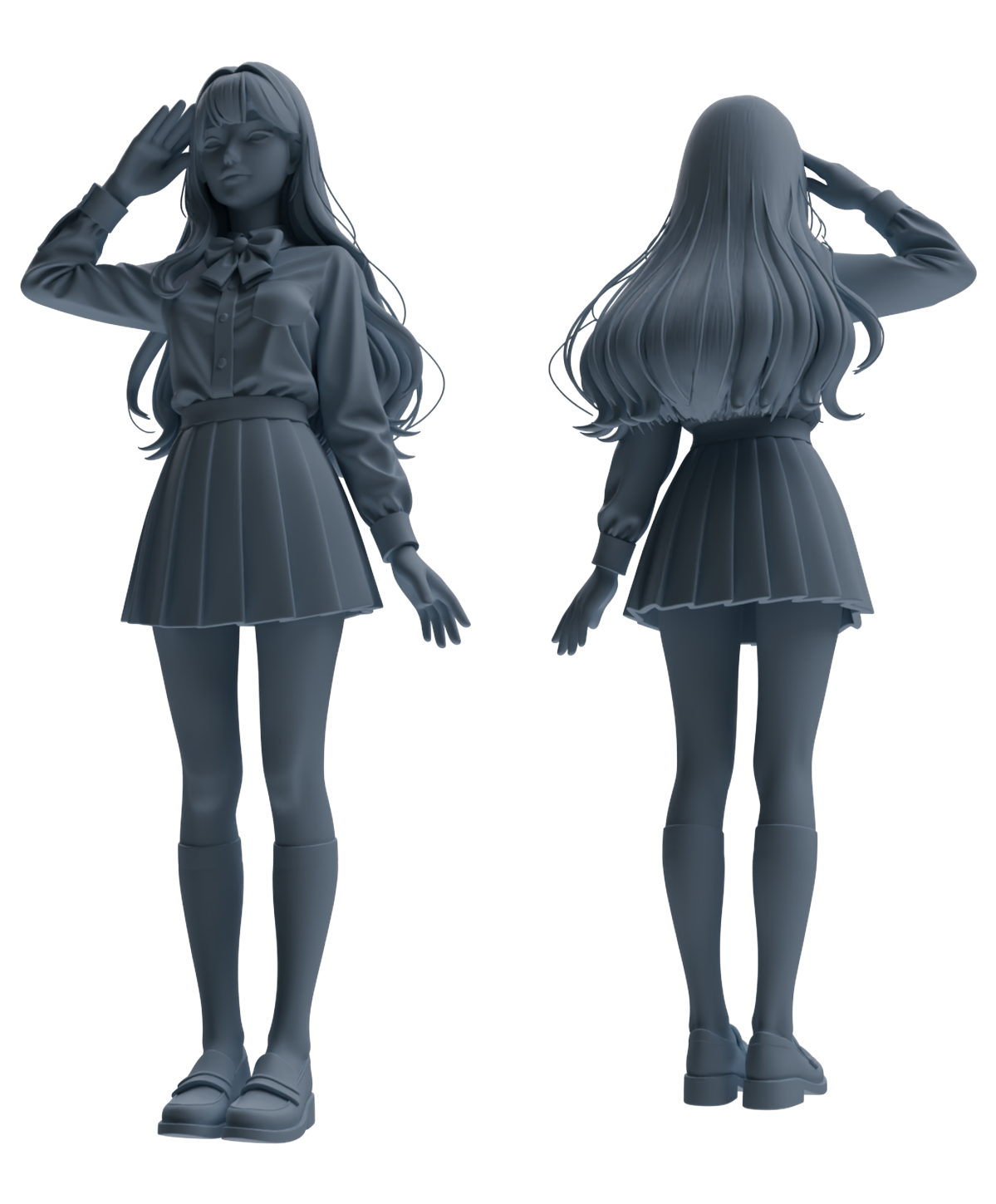 Detail view of MRY-SFW LYTR849 Long Hair JK Uniform School Girl Figure Modern Model 4 pcs Miniature Car Diorama Figures Scene Props Accessories Resin Model