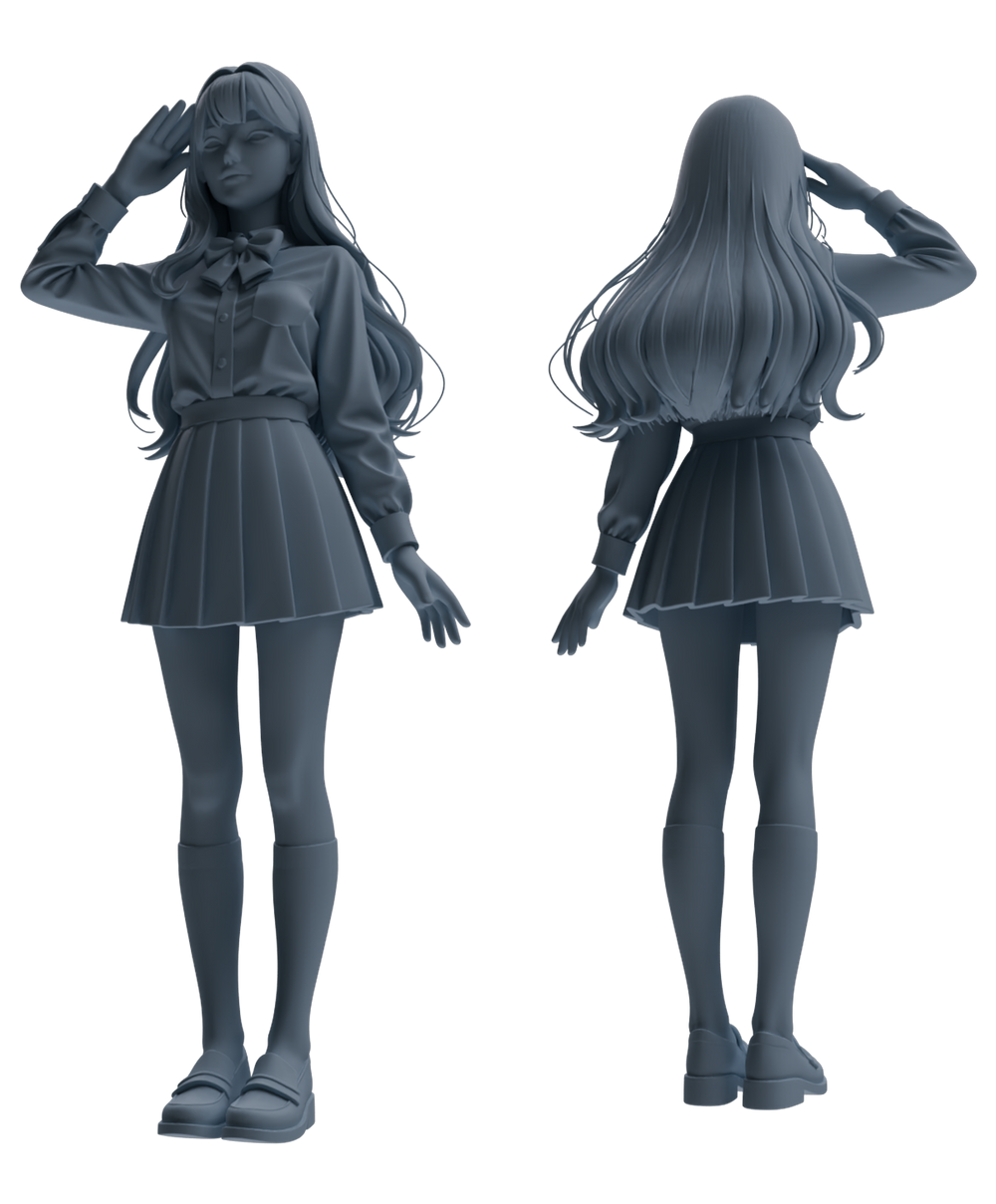 Detail view of MRY-SFW LYTR849 Long Hair JK Uniform School Girl Figure Modern Model 4 pcs Miniature Car Diorama Figures Scene Props Accessories Resin Model
