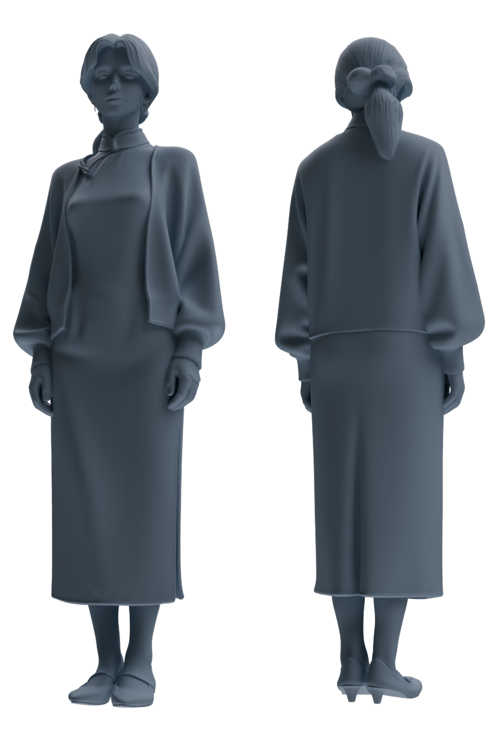 Detail view of MRY-SFW LYTR894 Republic of China Style Qipao Woman Figure Modern Model 3 pcs Model