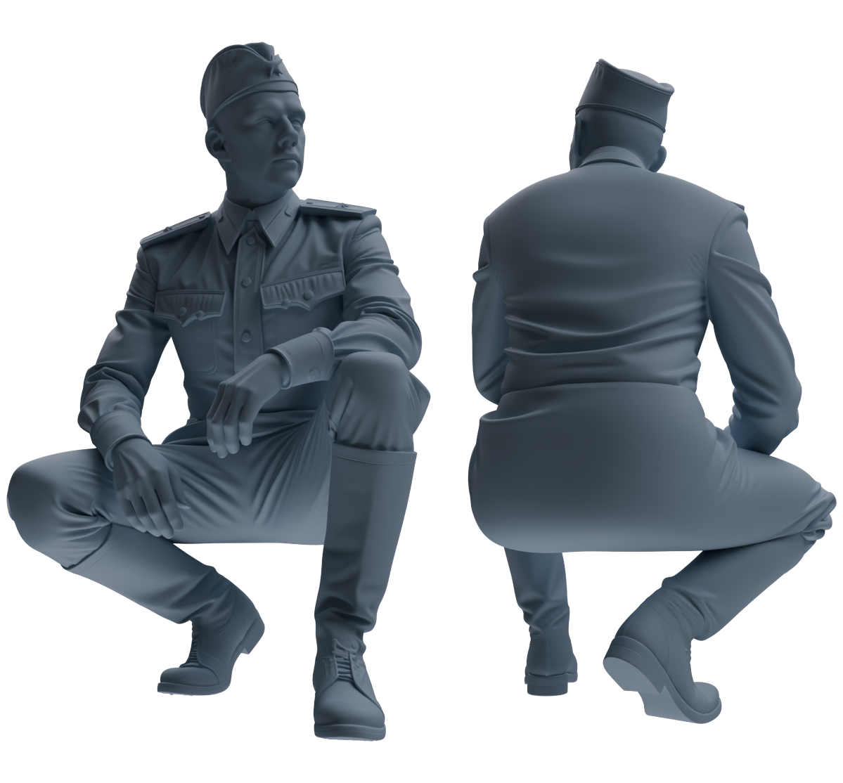 Detail view of MRY-SFW LYGR731 WWII Soviet Army War Scene Six-Person Daily Routine Group Model
