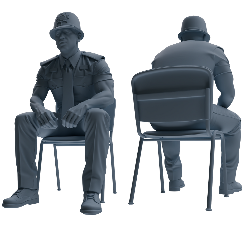 Detail view of MRY-SFW LYGR802 Modern British Police Six-Person Conversation Group Model