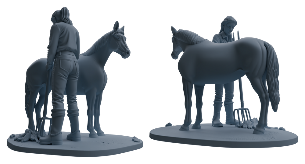 Detail view of MRY-SFW LYTR905 Horse Trainer with Horse Modern Model 4 pcs Model