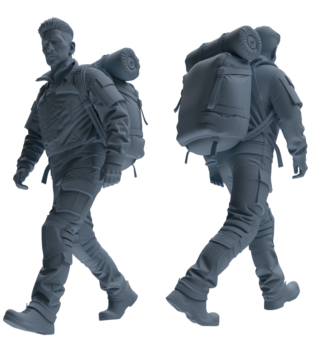 Detail view of MRY-SFW LYGR693 Modern U.S. Military Six-Person Hiking Group Model