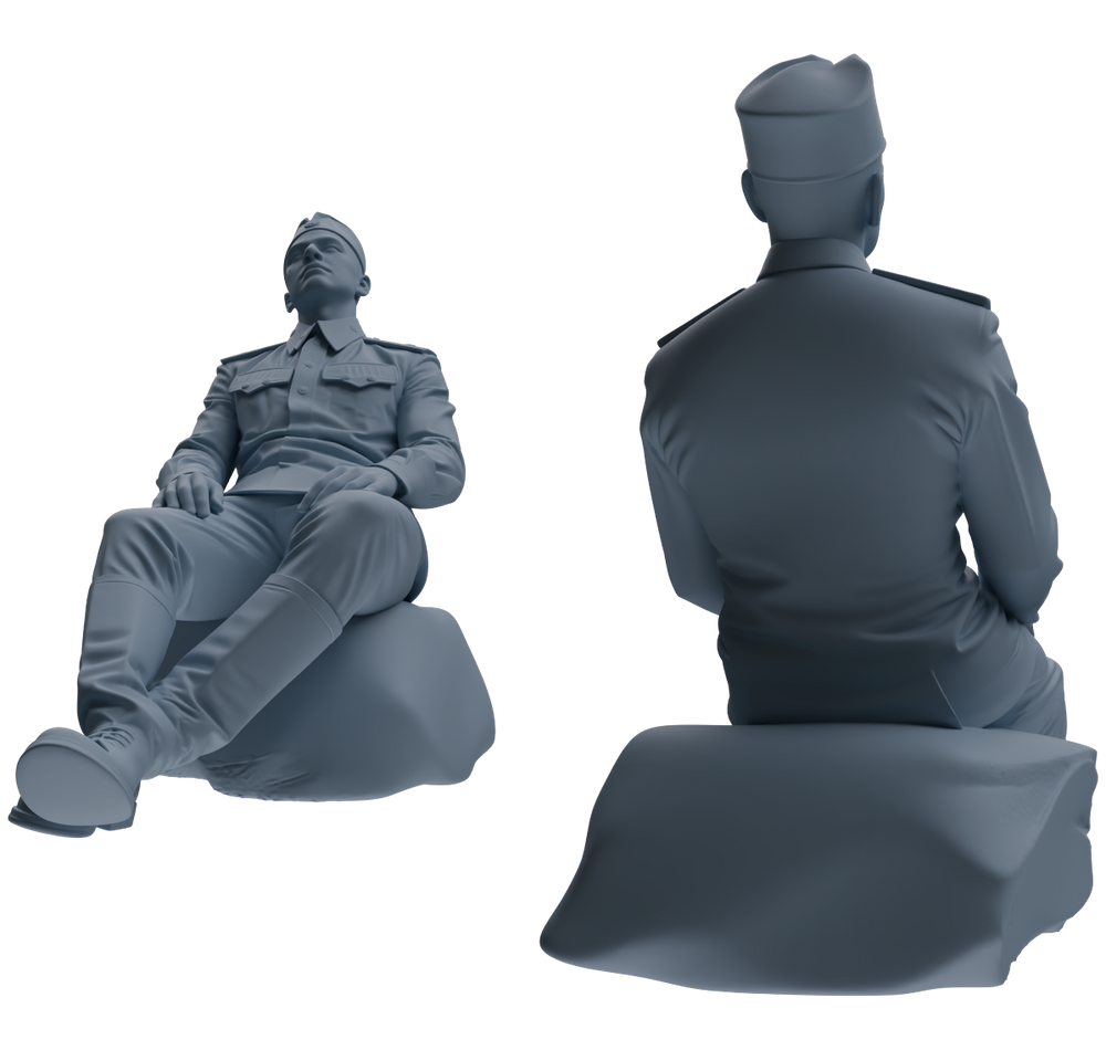 Detail view of MRY-SFW LYGR729 WWII Soviet Army War Scene Six-Person Conversation Group Model