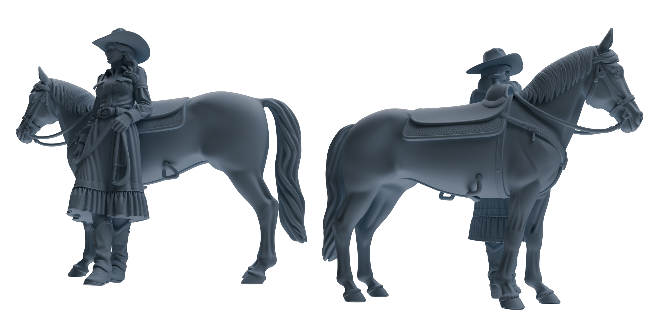 Detail view of MRY-SFW LYTR911 Cowgirl with Horse Modern Model 4 pcs Model