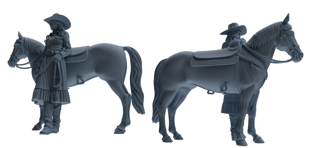 Detail view of MRY-SFW LYTR911 Cowgirl with Horse Modern Model 4 pcs Model