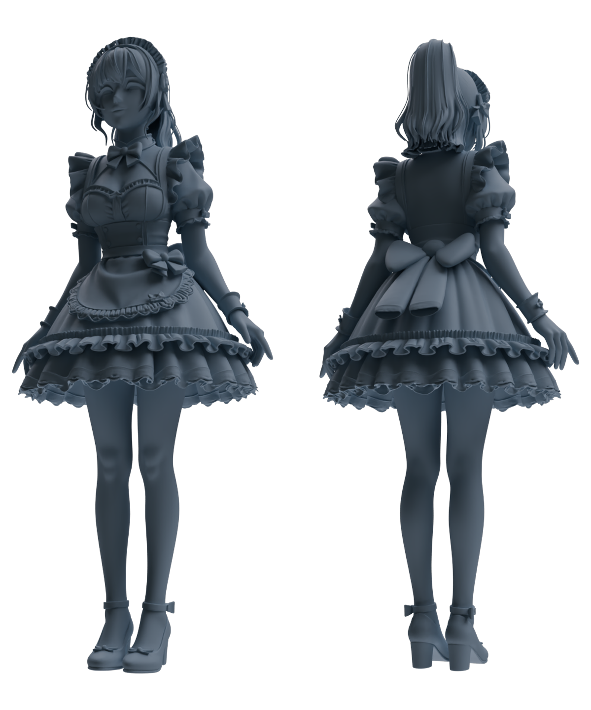 Detail view of MRY-SFW LYTR877 Multi-pose Maid Girl Figure Modern Model 3 pcs Model