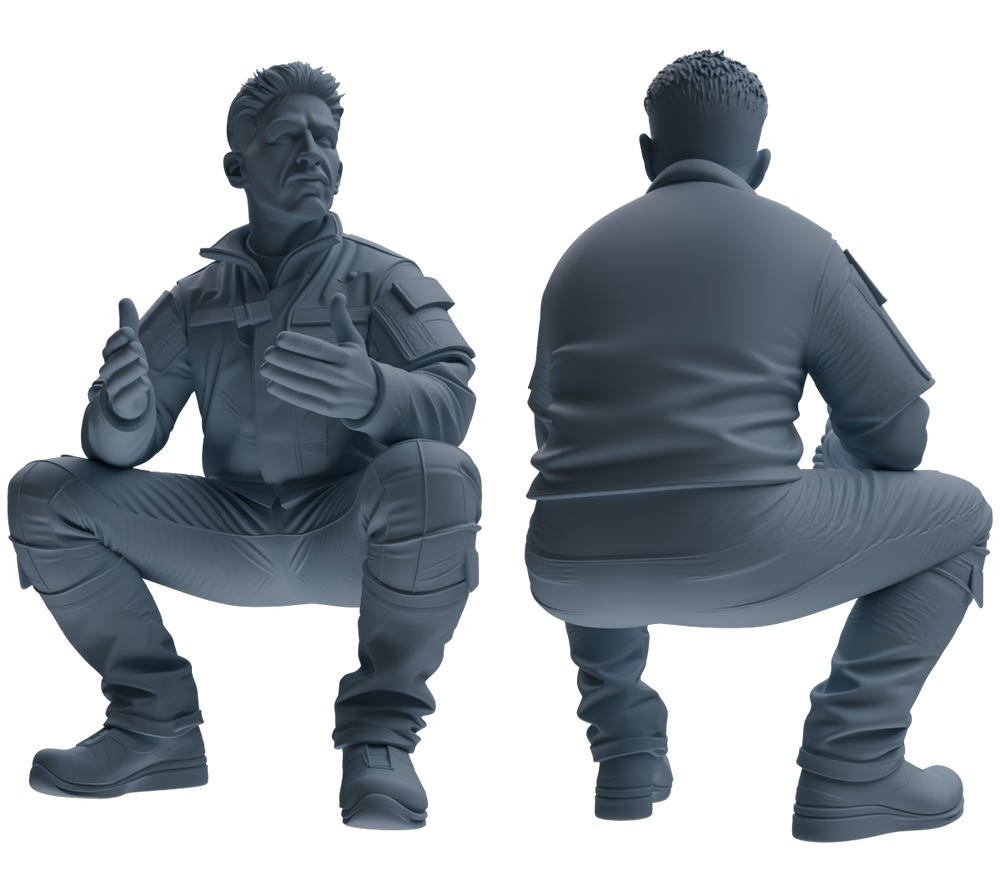 Detail view of MRY-SFW LYGR683 Modern U.S. Military Six-Person Crouching Position Model