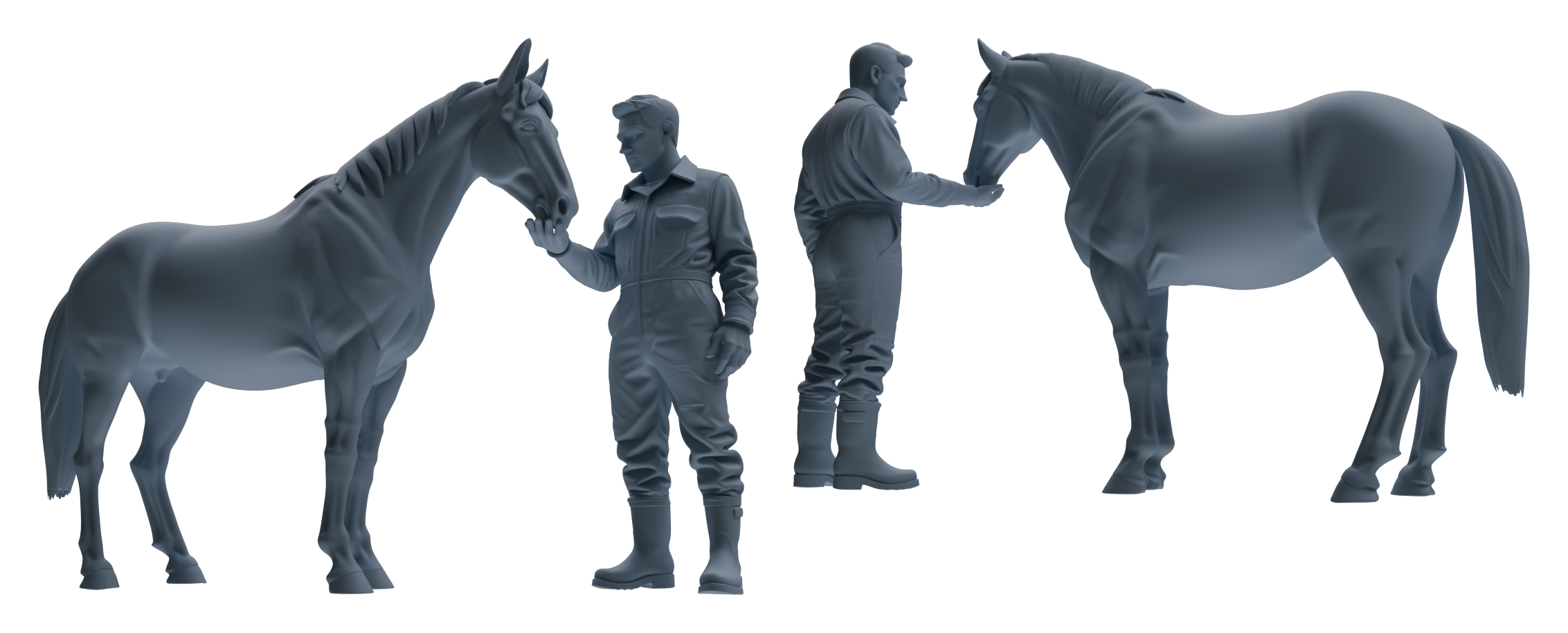 Detail view of MRY-SFW LYTR915 Farm Worker with Poultry and Horse Modern Model 3 pcs Model
