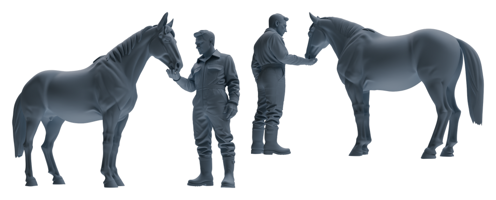 Detail view of MRY-SFW LYTR915 Farm Worker with Poultry and Horse Modern Model 3 pcs Model