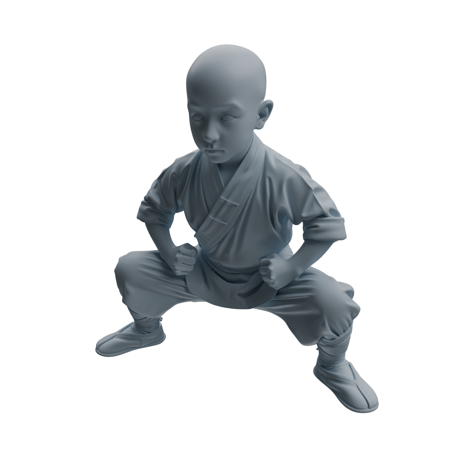 Detail view of MRY-SFW LYTR1079 Kung Fu Pose Little Monk Character Modern Model 3 pcs Model