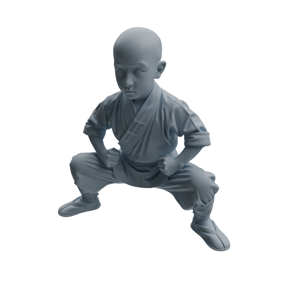 Detail view of MRY-SFW LYTR1079 Kung Fu Pose Little Monk Character Modern Model 3 pcs Model