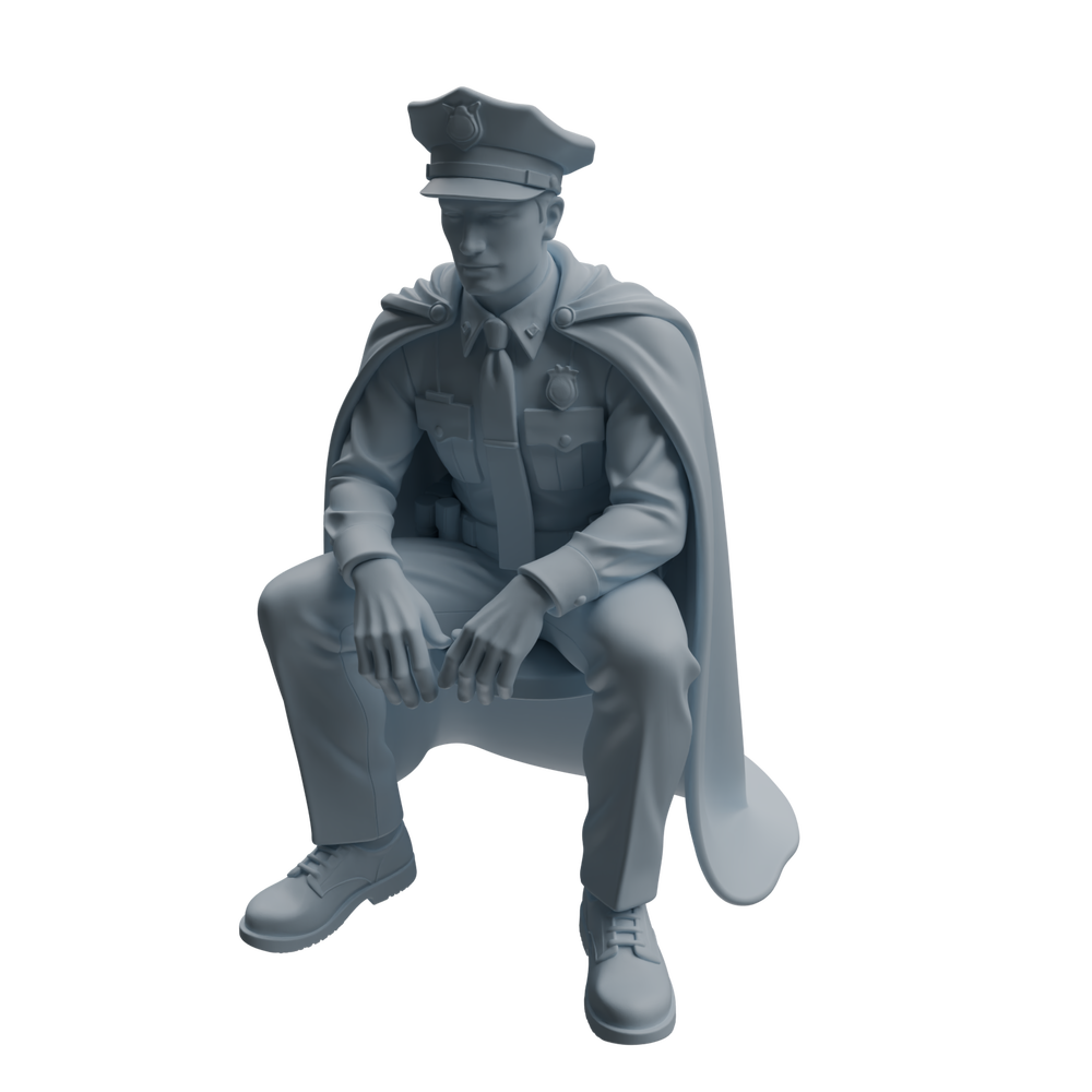 Detail view of MRY-SFW LYTR950 Cloak Uniform Sitting Male Character Modern Model 3 pcs Model