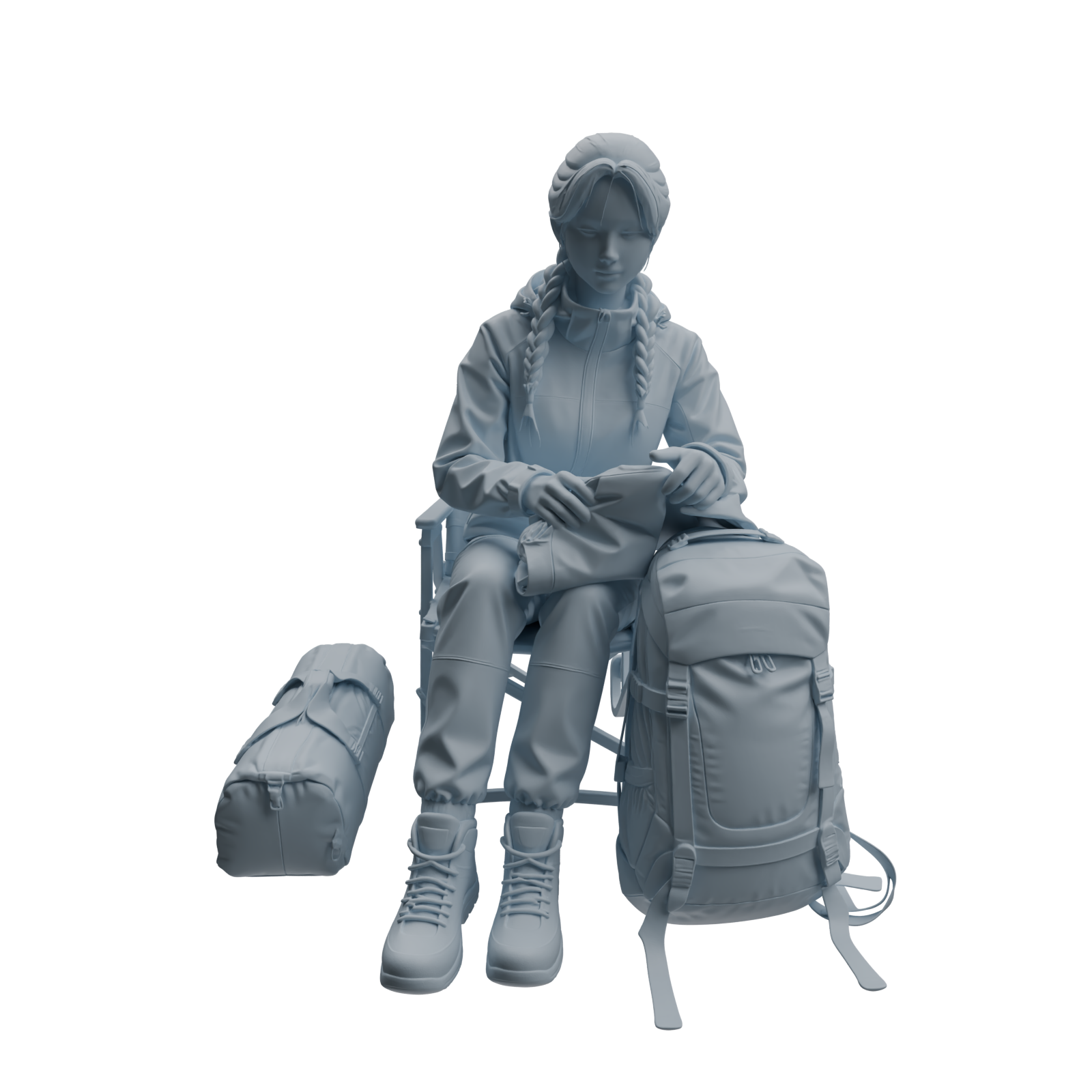 Detail view of MRY-SFW LYTR1017 Female Camping Character with Tent Modern Model 4 pcs Model