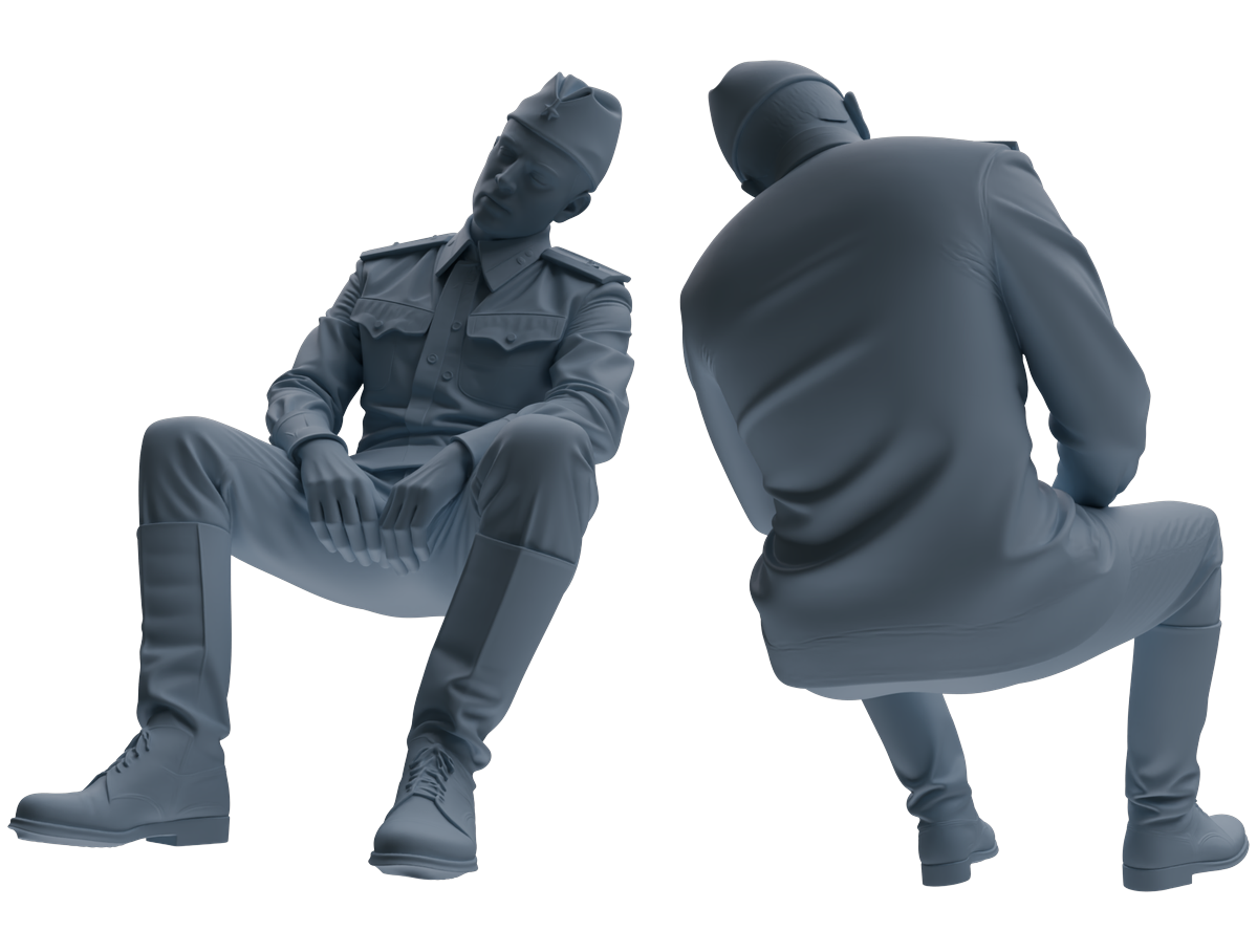 Detail view of MRY-SFW LYGR729 WWII Soviet Army War Scene Six-Person Conversation Group Model