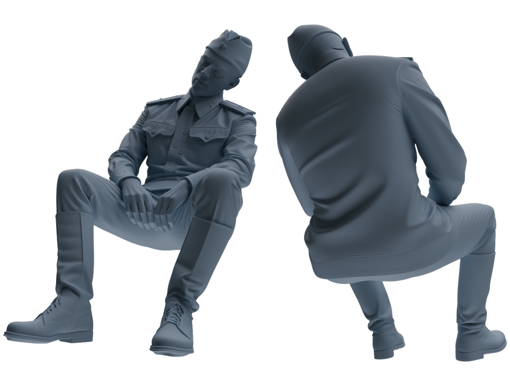 Detail view of MRY-SFW LYGR729 WWII Soviet Army War Scene Six-Person Conversation Group Model