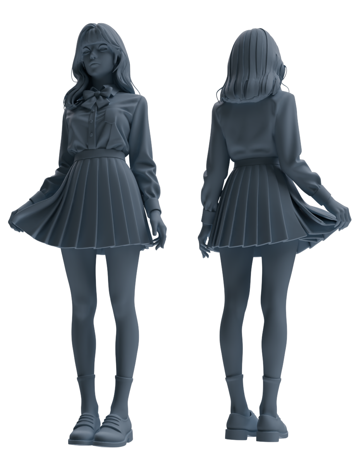 Detail view of MRY-SFW LYTR849 Long Hair JK Uniform School Girl Figure Modern Model 4 pcs Miniature Car Diorama Figures Scene Props Accessories Resin Model