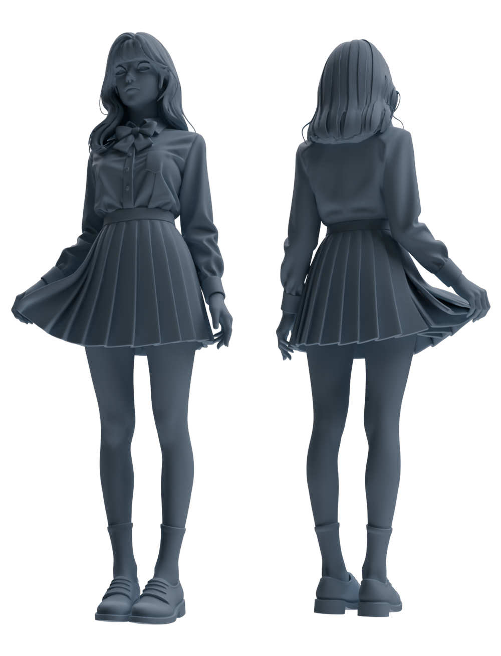 Detail view of MRY-SFW LYTR849 Long Hair JK Uniform School Girl Figure Modern Model 4 pcs Miniature Car Diorama Figures Scene Props Accessories Resin Model