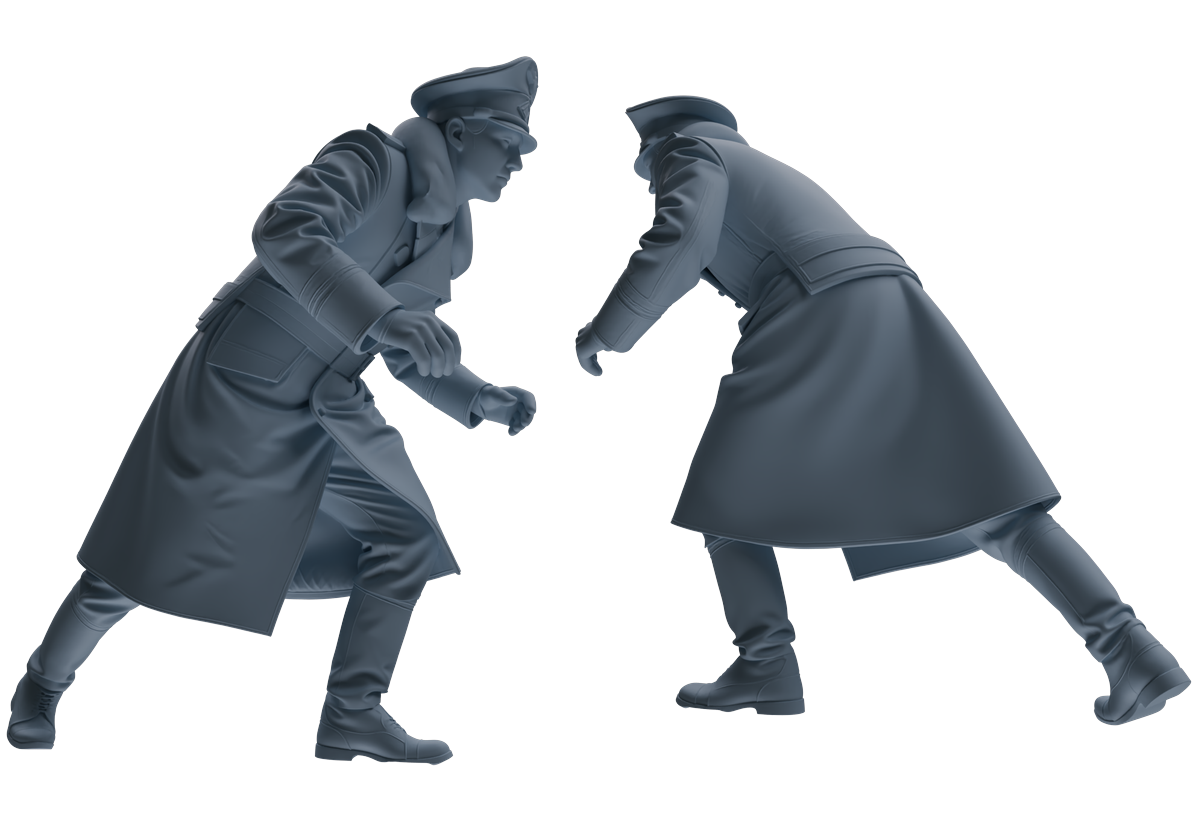 Detail view of MRY-SFW LYGR713 WWII German Army Officer War Scene Six-Person Advancing Group Model