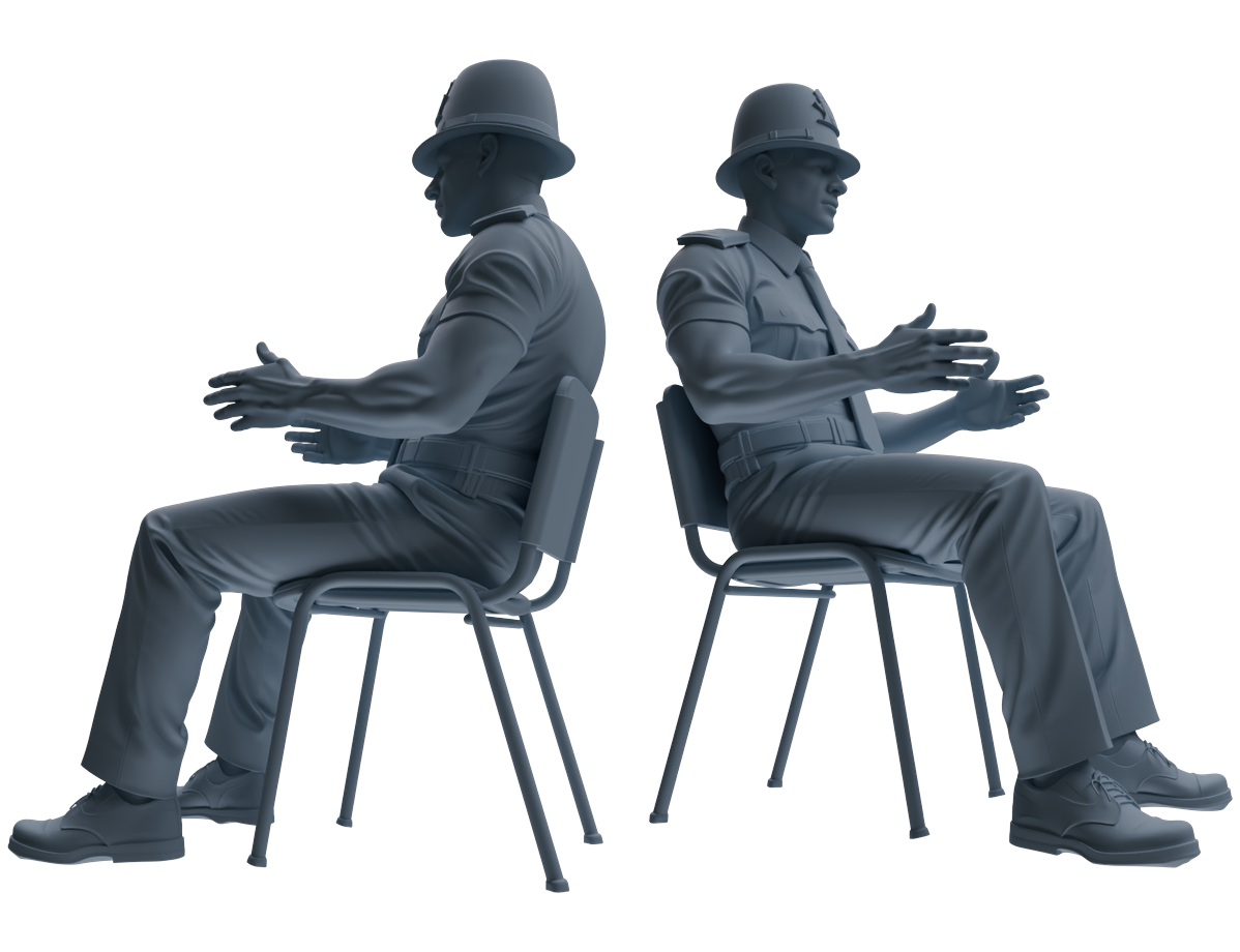 Detail view of MRY-SFW LYGR802 Modern British Police Six-Person Conversation Group Model